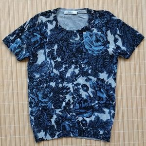 Floral Blue and Gray Women's Crew Neck Sweater